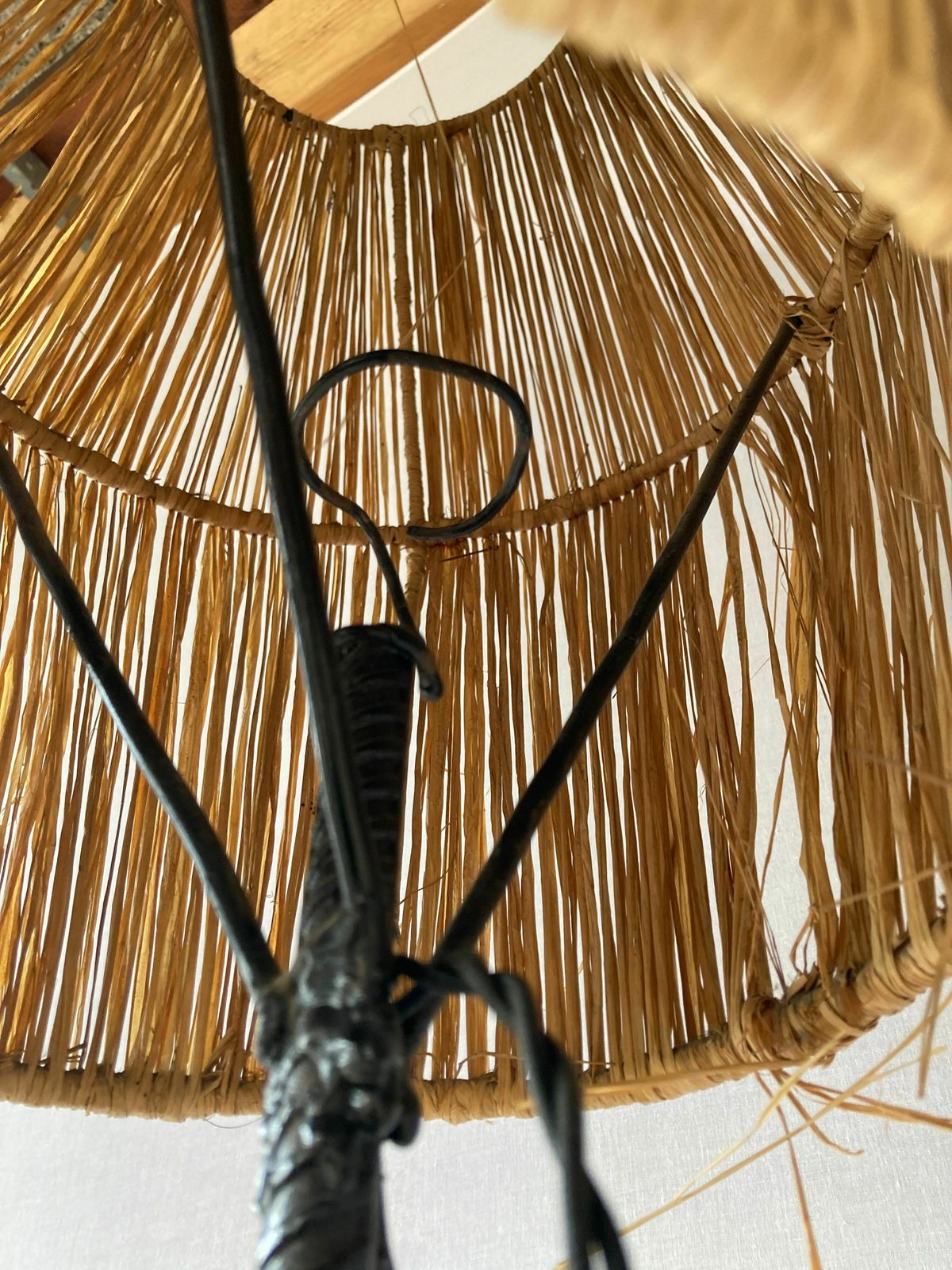 Wrought Iron Floor Lamp With Magazine Holder And Sisal Shade, 1950s photo buy