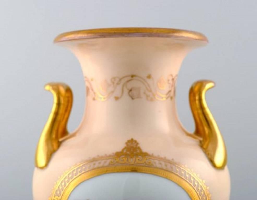 Large B&G, Bing & Grondahl Vase In Pink With Handles In Gold, Early Stamp photo Home Decor