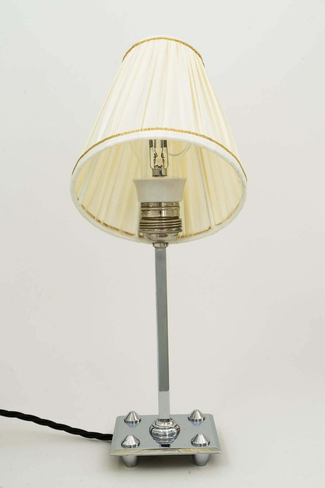 photo for sale Art Deco Chromed Table Lamp With Fabric Shade, Vienna, Circa 1920s