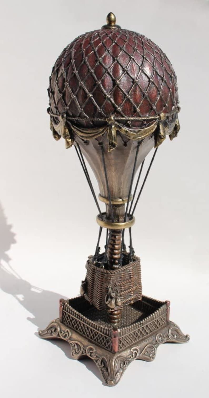 Steampunk Steampunk Hot Air Balloon With Clock Statue Sculpture Cold Cast Statue Bronze Finish photo for sale