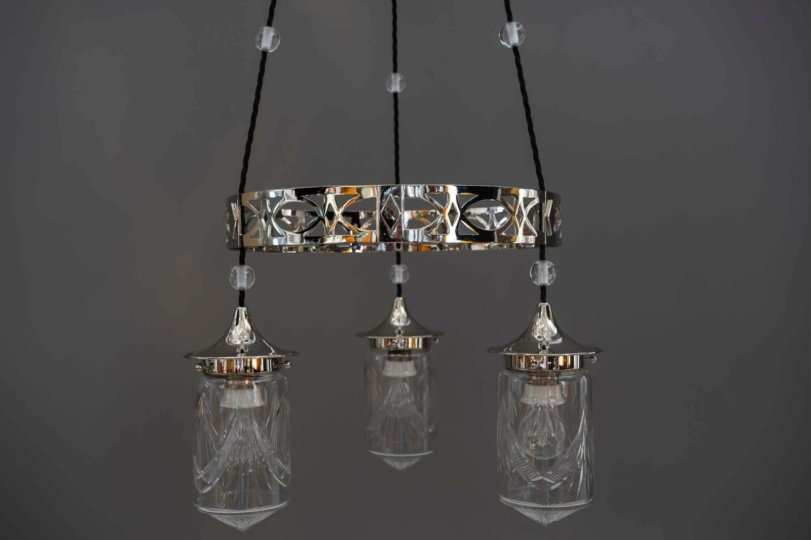 Nickel Plated Art Deco Chandelier With Original Cut Glasses, Circa 1920s photo furniture
