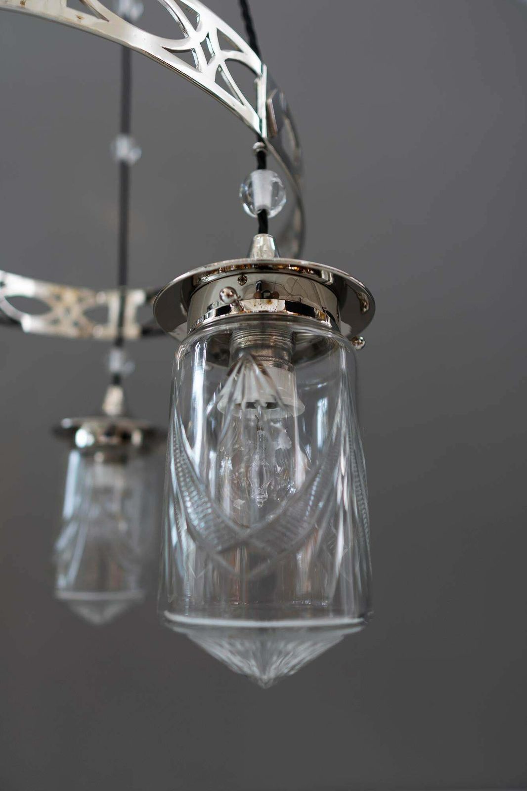 Nickel Plated Art Deco Chandelier With Original Cut Glasses, Circa 1920s photo 2541.0