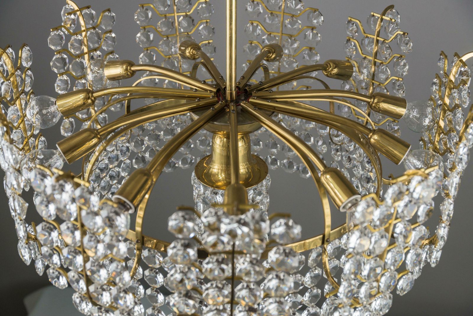 Big Crystal Glass Bakalowits Chandelier, Vienna, 1950s photo for sale