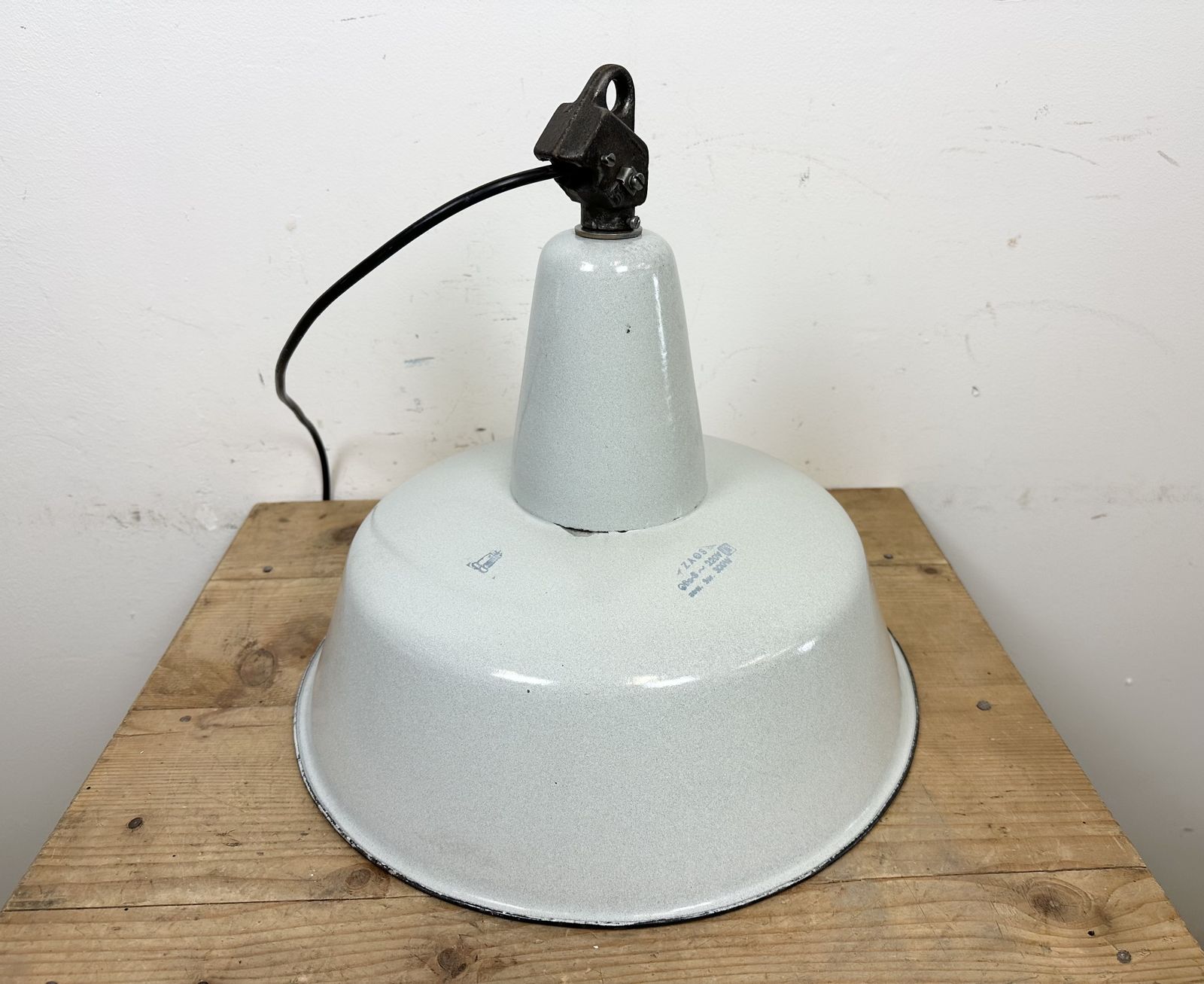 Lighting Large Industrial Grey Enamel Factory Pendant Lamp From Zaos, 1960s, 8x photo