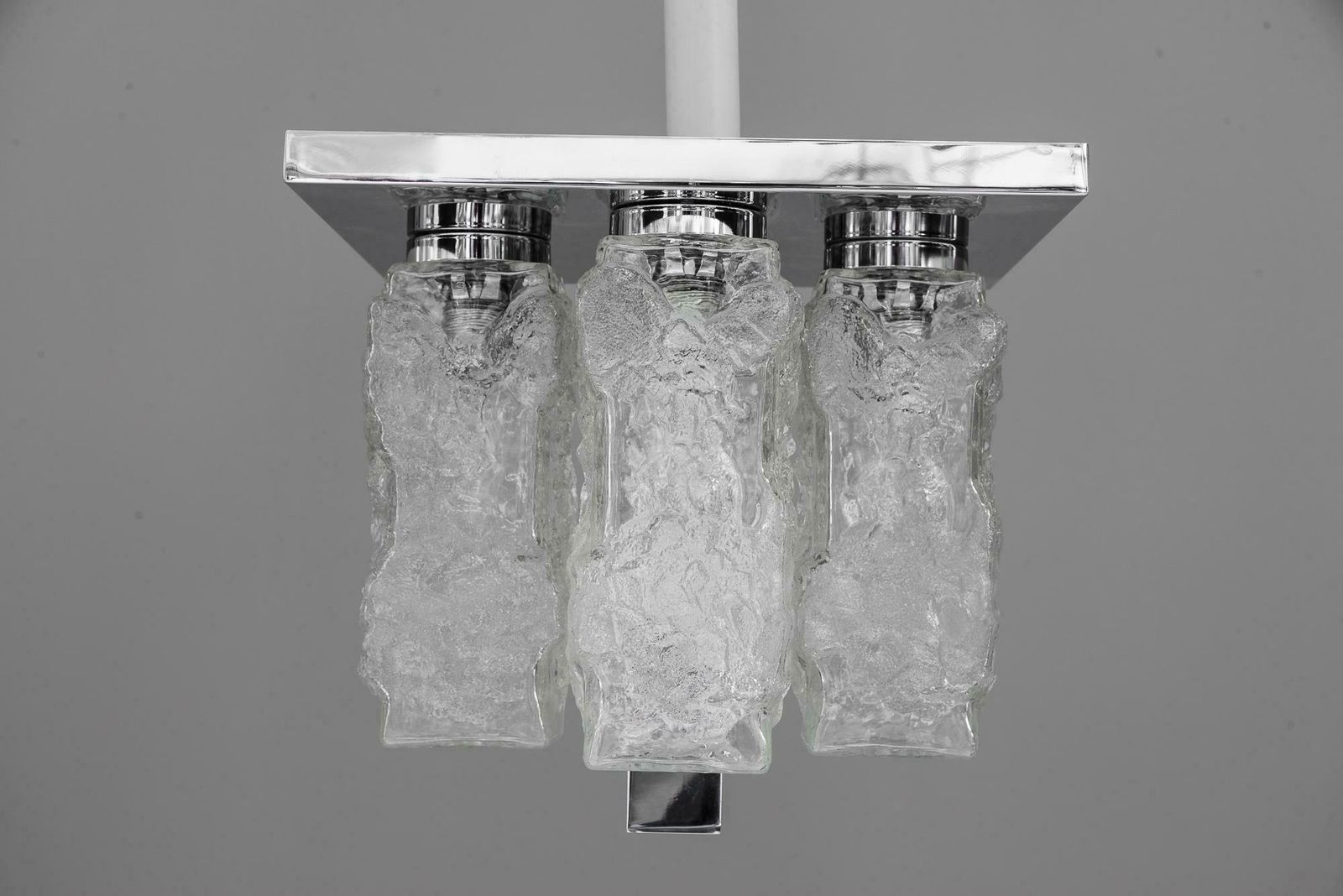 Petite Square Nickel Plated Ice Glass Flush Mount By Hillebrand, Germany, 1970s photo vintage