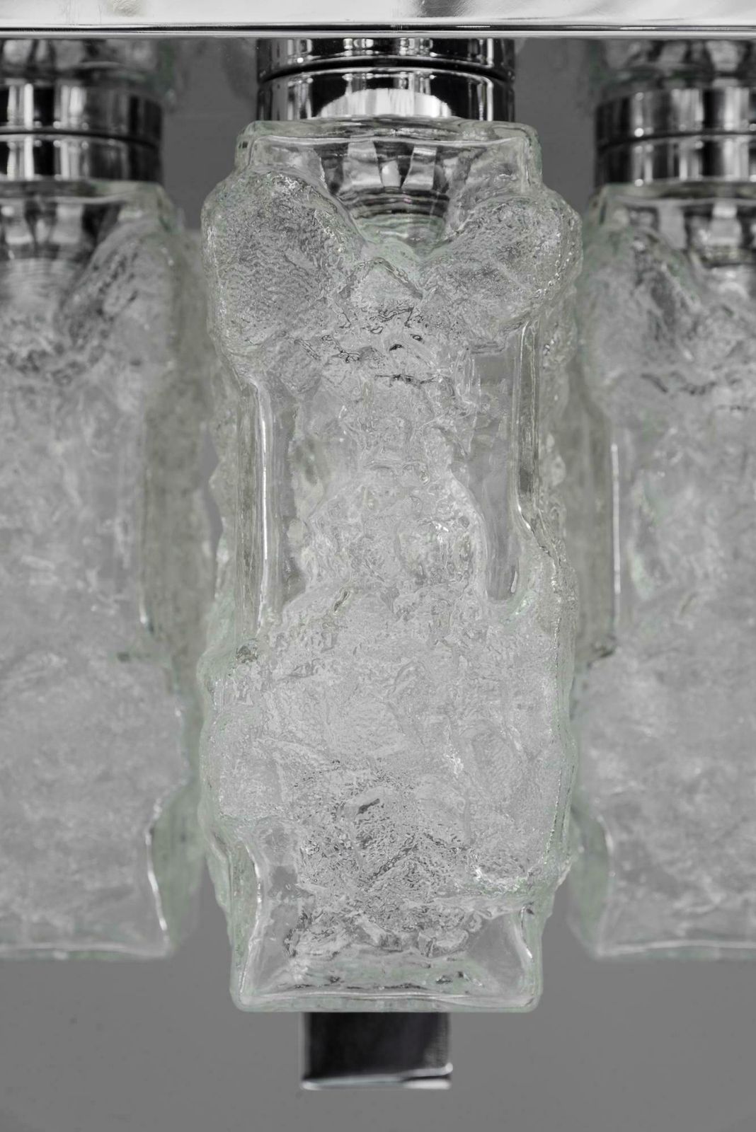 photo furniture Petite Square Nickel Plated Ice Glass Flush Mount By Hillebrand, Germany, 1970s