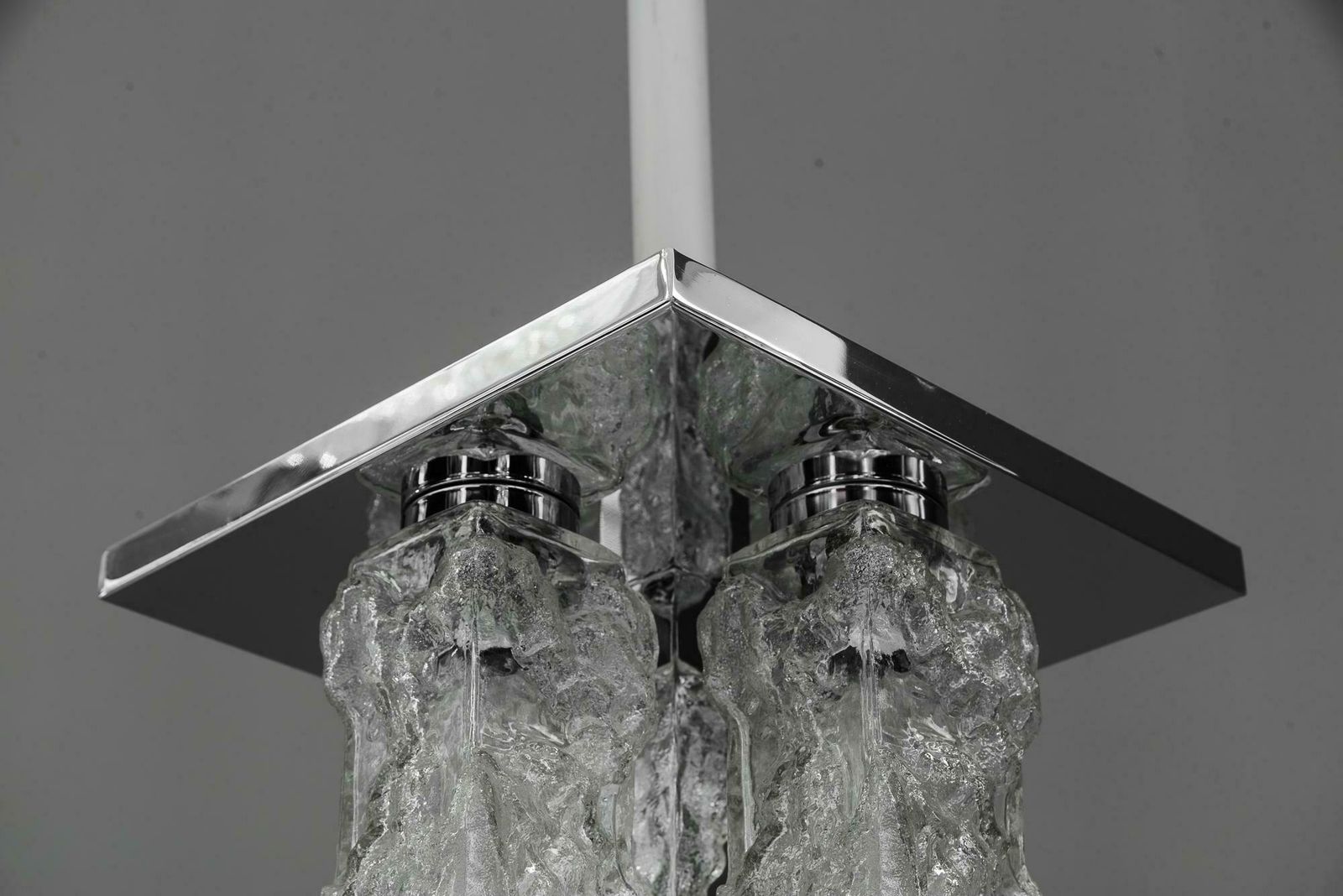 photo vinterior Petite Square Nickel Plated Ice Glass Flush Mount By Hillebrand, Germany, 1970s