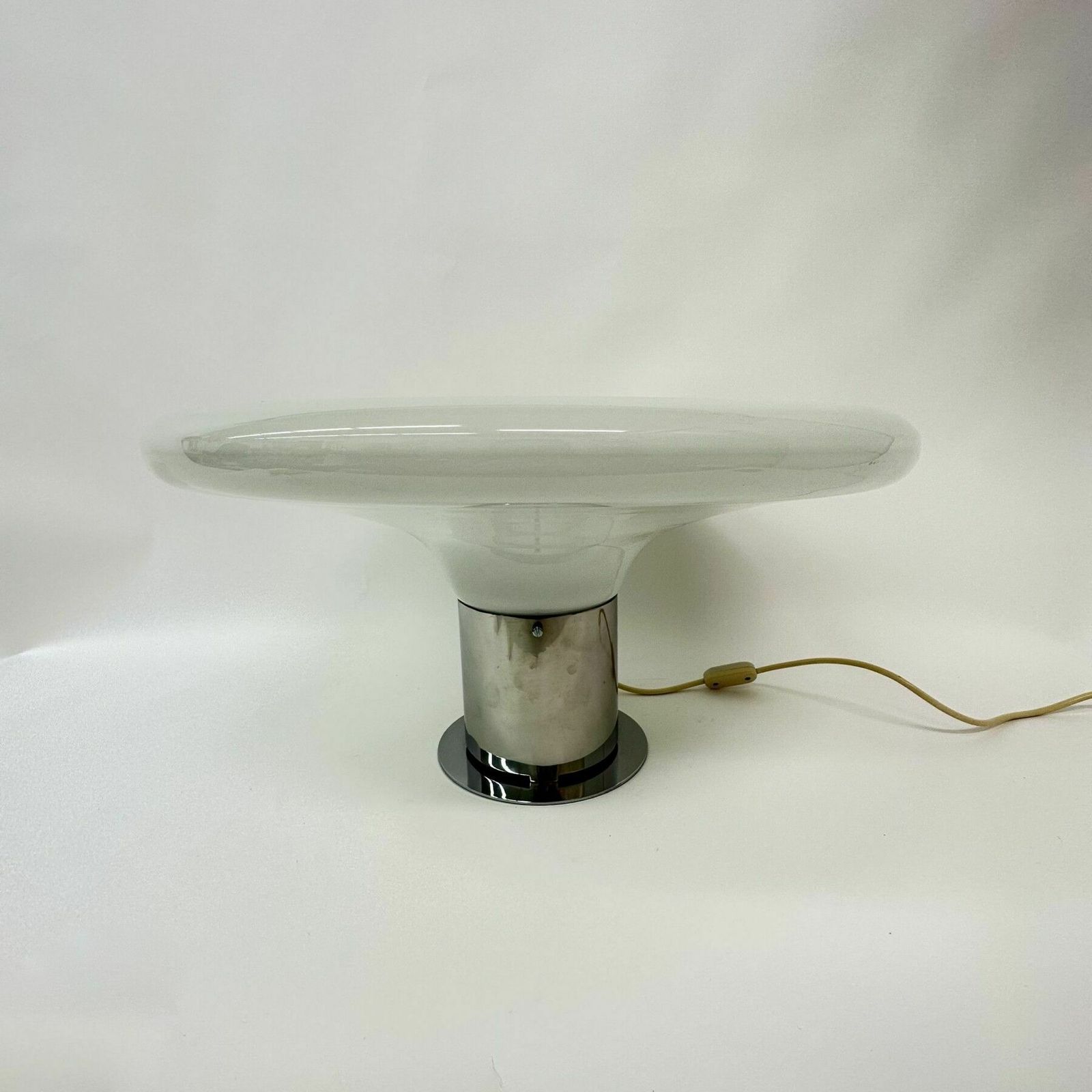 photo vinterior Grote Glazen Tafellamp – Ufo Space Age Italiaans Design, Jaren 1970