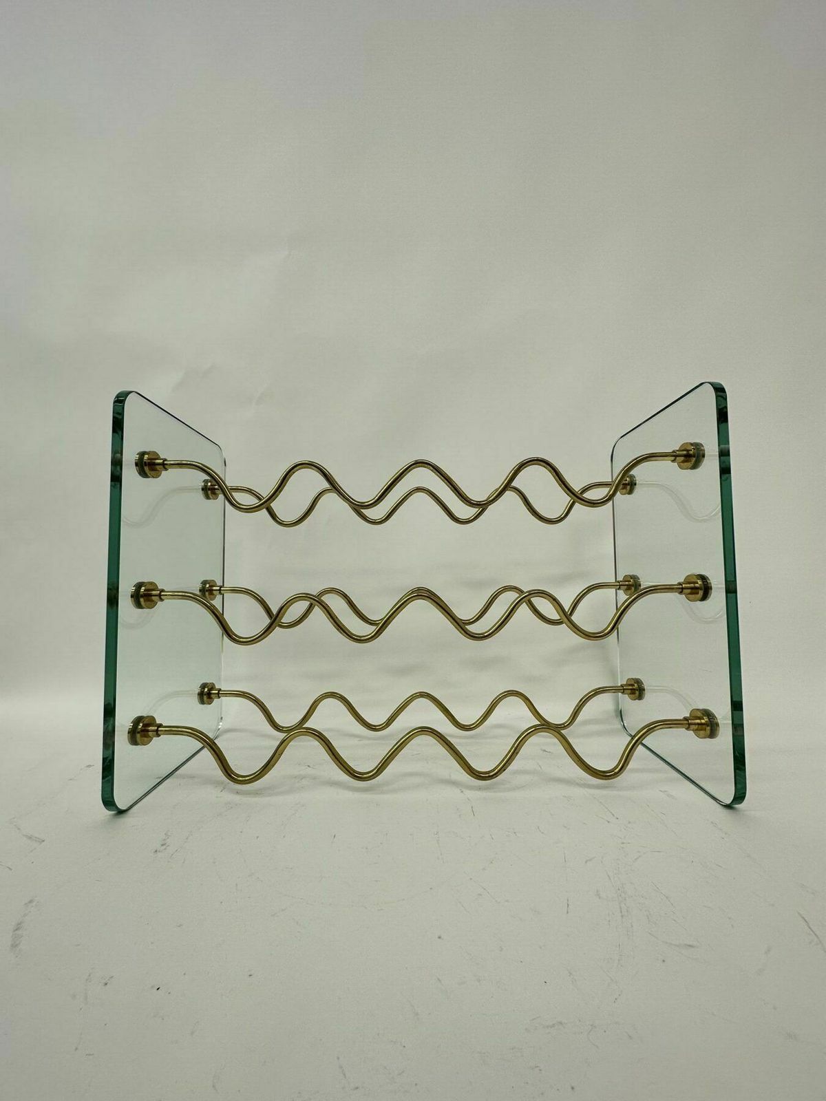 French Wine Rack In Glass And Brass By David Lange, 1970s