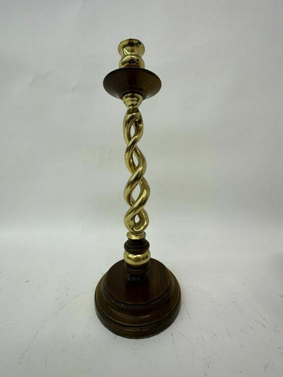 Large Antique Brass Candle Stick With Wooden Details , 1930’s photo furniture