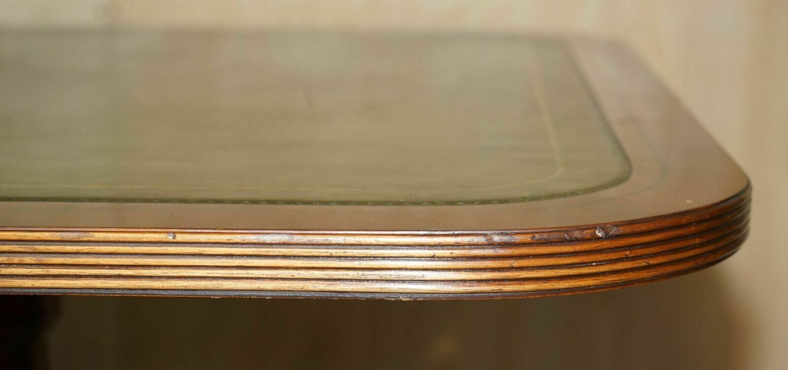 photo for sale Flamed Mahogany 8 12 Person Extending Dining Library Table Green Leather Top