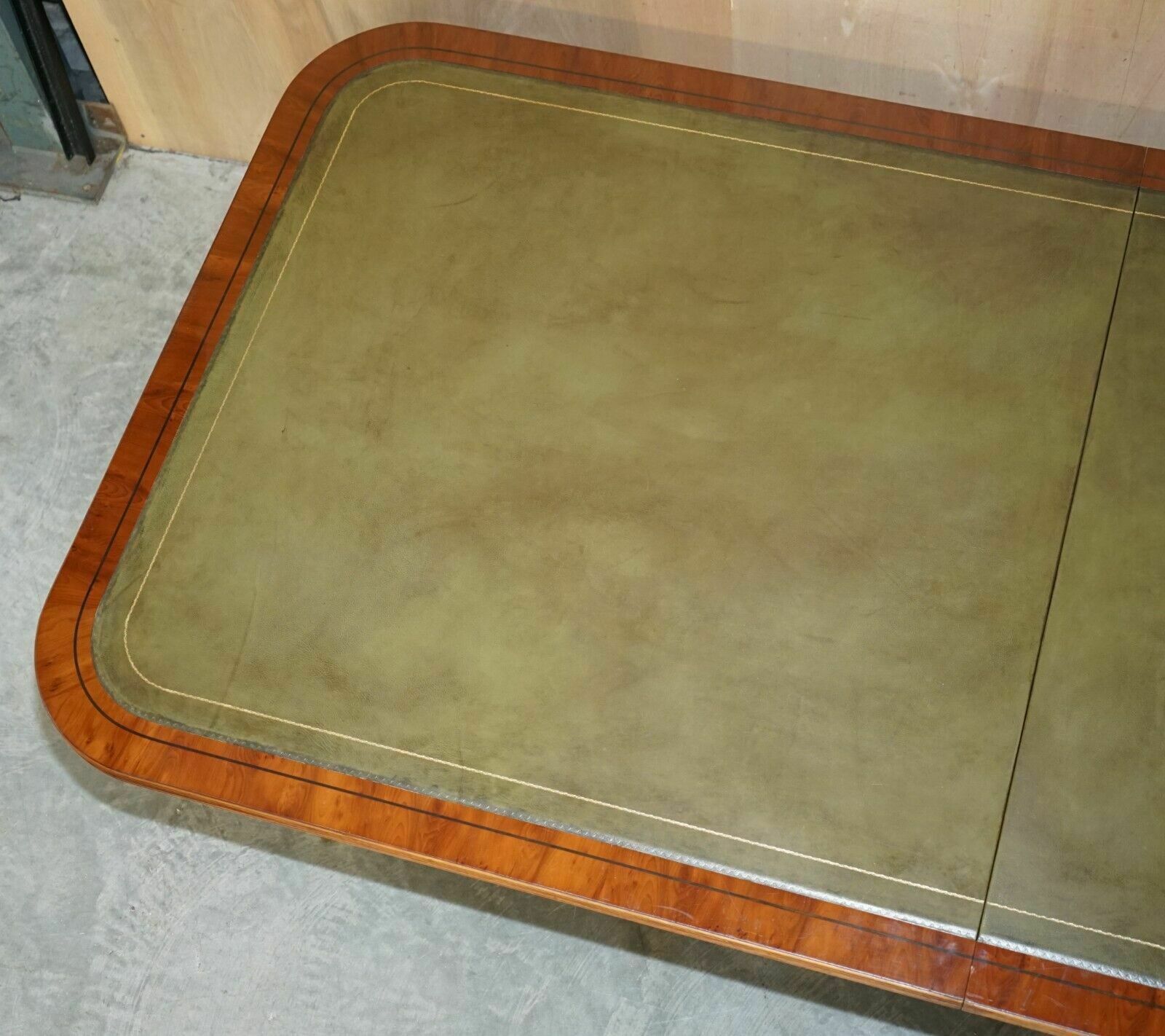 photo vinterior Flamed Mahogany 8 12 Person Extending Dining Library Table Green Leather Top