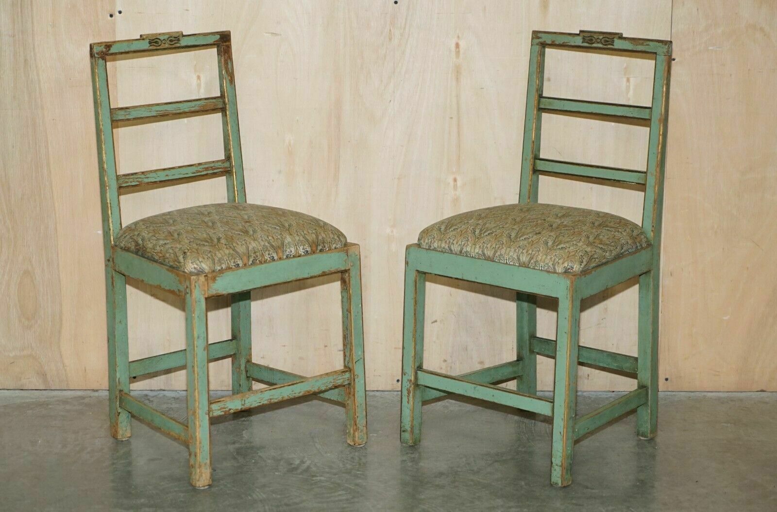 Pair Of Antique Original Paint French Country Chairs Inc Liberty's London Fabric