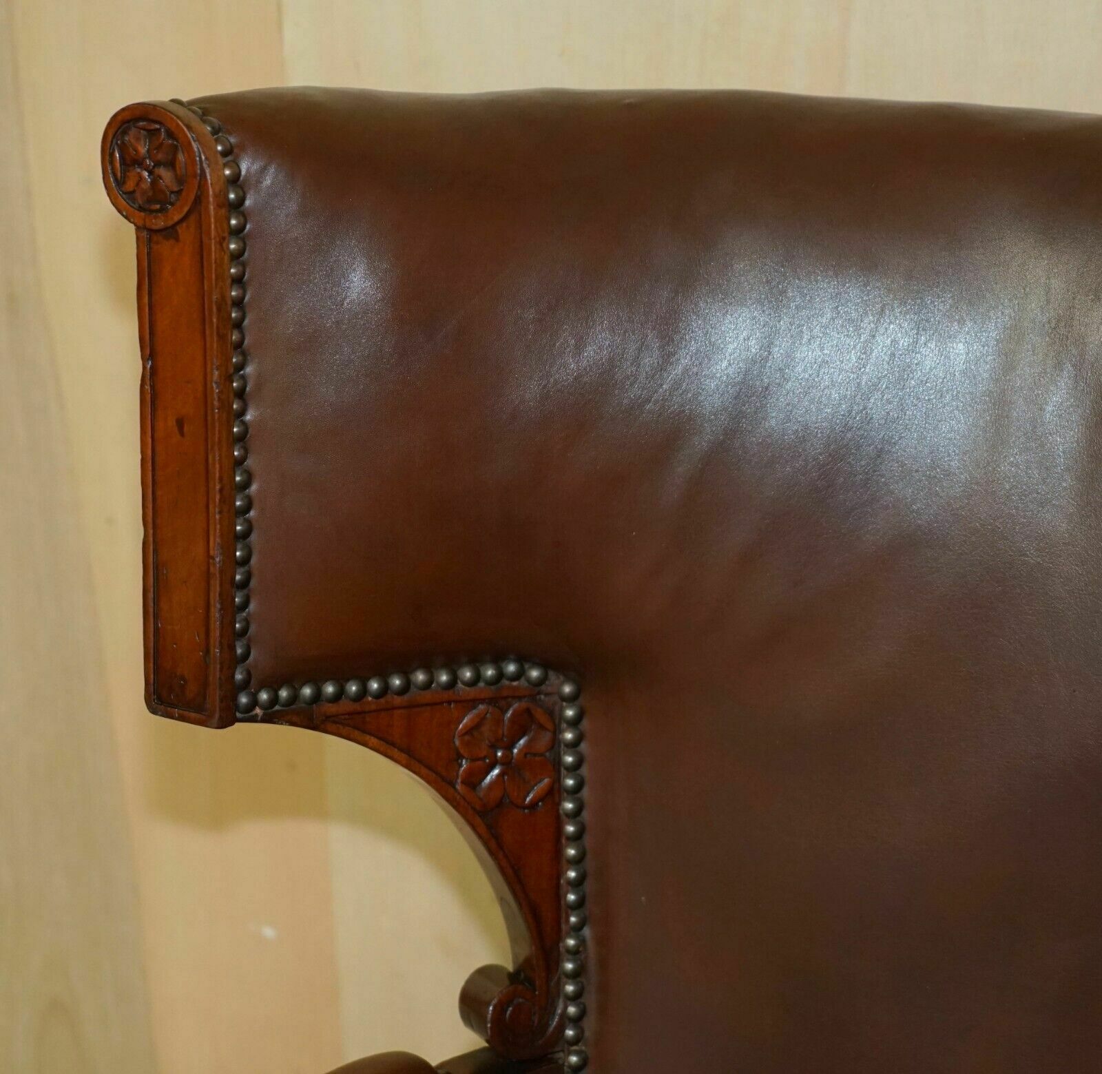 Antique Restored William IV Period Circa 1830 Wingback Brown Leather Armchair photo Furniture