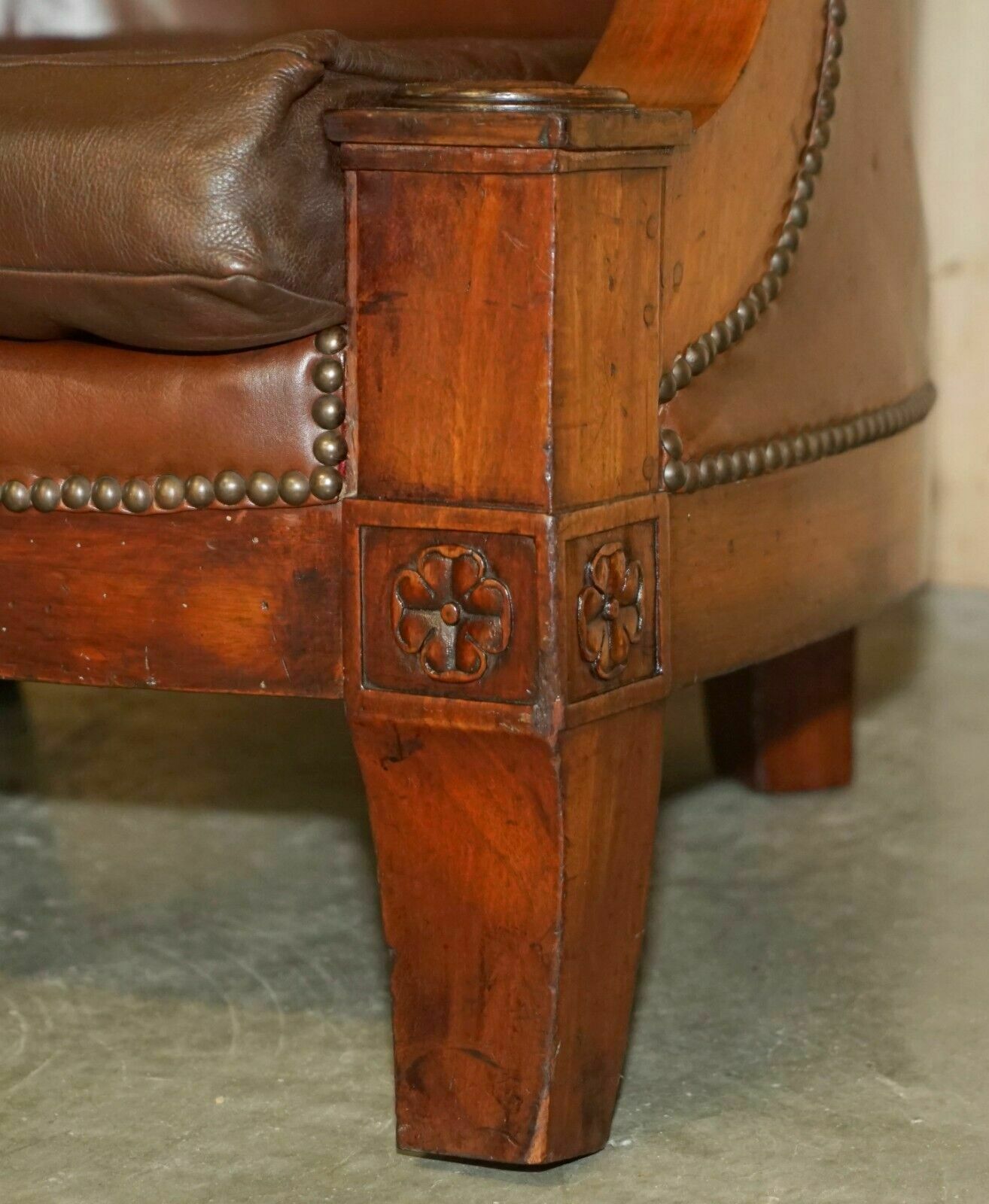 2950.0 Antique Restored William IV Period Circa 1830 Wingback Brown Leather Armchair photo