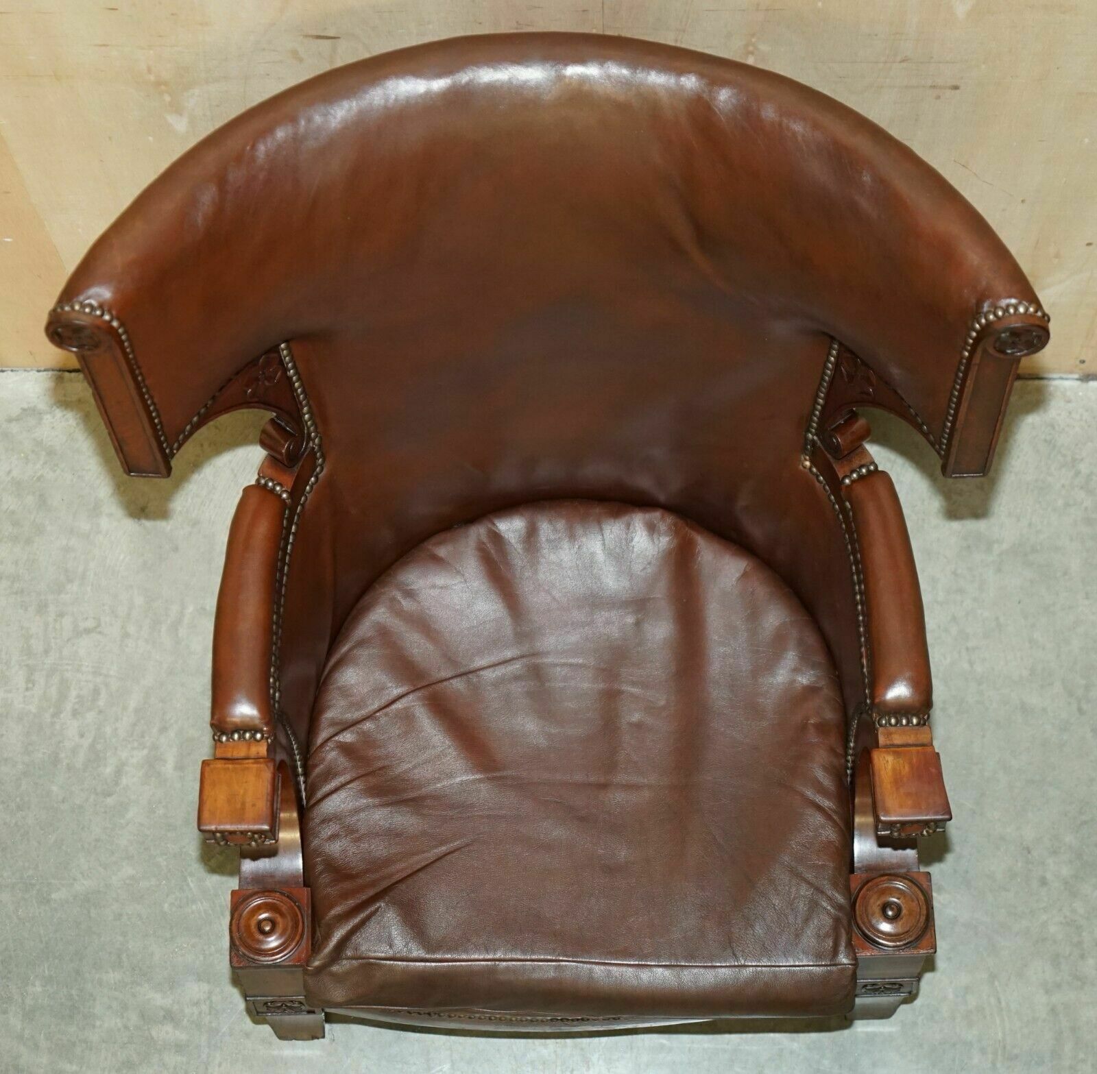 photo vinterior Antique Restored William IV Period Circa 1830 Wingback Brown Leather Armchair