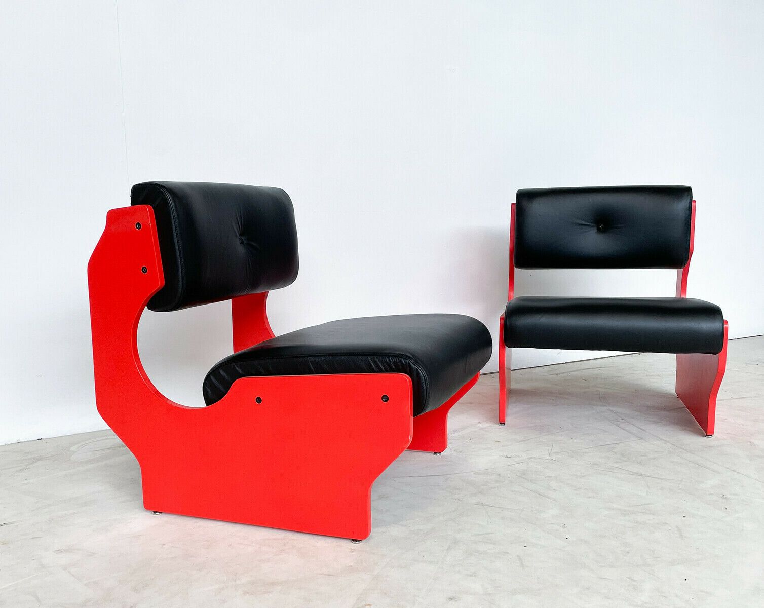 Pair Of Red Italian Mid Century Modern Armchairs photo Furniture