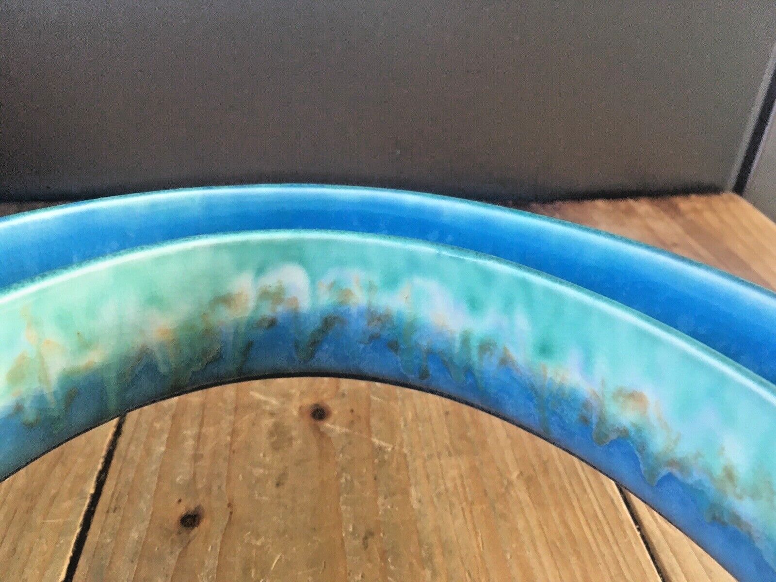 photo for sale Superb Art Deco Blue Green Dripglaze Flower Posy Dish Flower Trough Ring Vase
