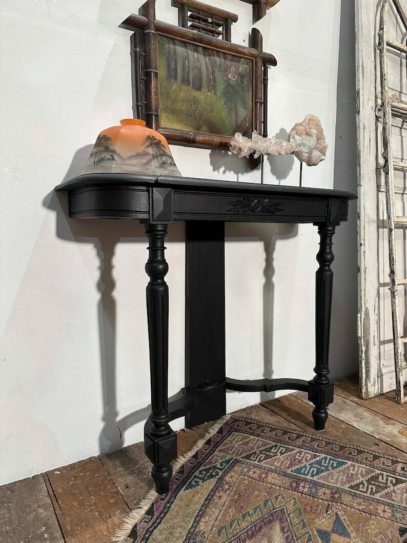 Antique French Console Table Overpainted In Annie Sloan Satin Black C.1900 photo furniture