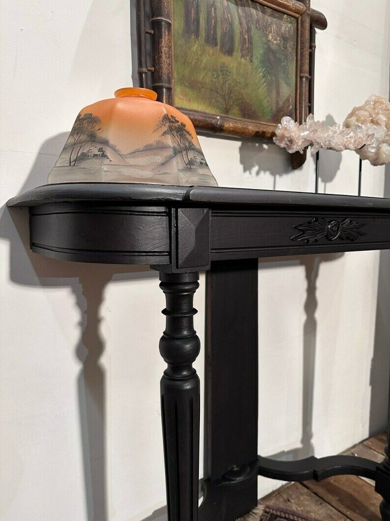 Antique French Console Table Overpainted In Annie Sloan Satin Black C.1900 photo for sale