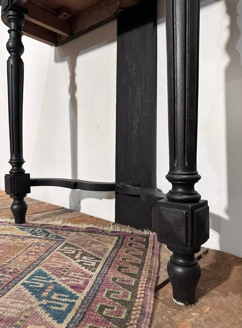 Antique French Console Table Overpainted In Annie Sloan Satin Black C.1900 photo vinterior