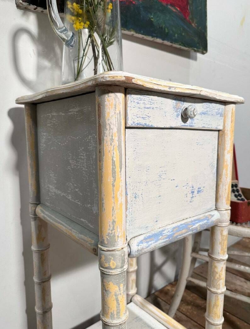 Belgian Faux Bamboo Bedside Cabinet W/ Original Paintwork C.1870 photo furniture