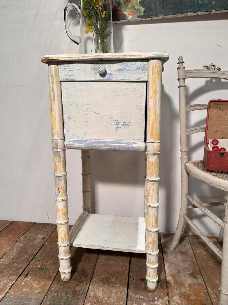 Belgian Faux Bamboo Bedside Cabinet W/ Original Paintwork C.1870 photo for sale