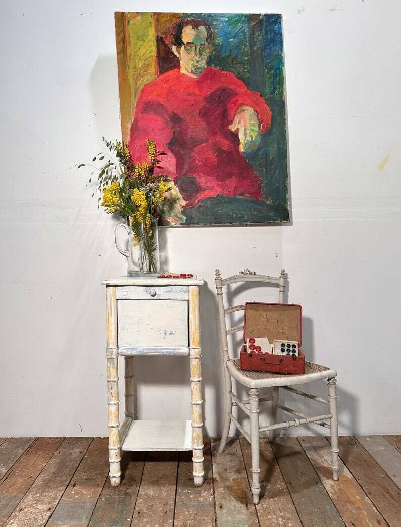 Belgian Faux Bamboo Bedside Cabinet W/ Original Paintwork C.1870 photo Furniture