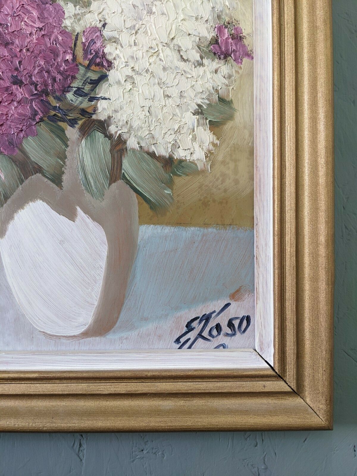 Hyacinths, In Oil Onto Board, Mid 20th Century photo vinterior