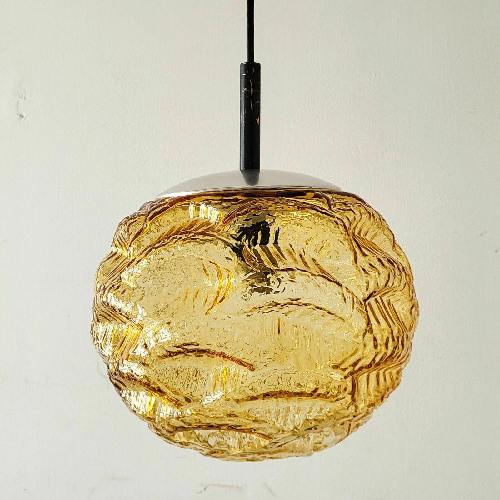 Vintage 1960 Erco Suspension Chandelier In Amber Glass & Steel 60s 1960s 60s