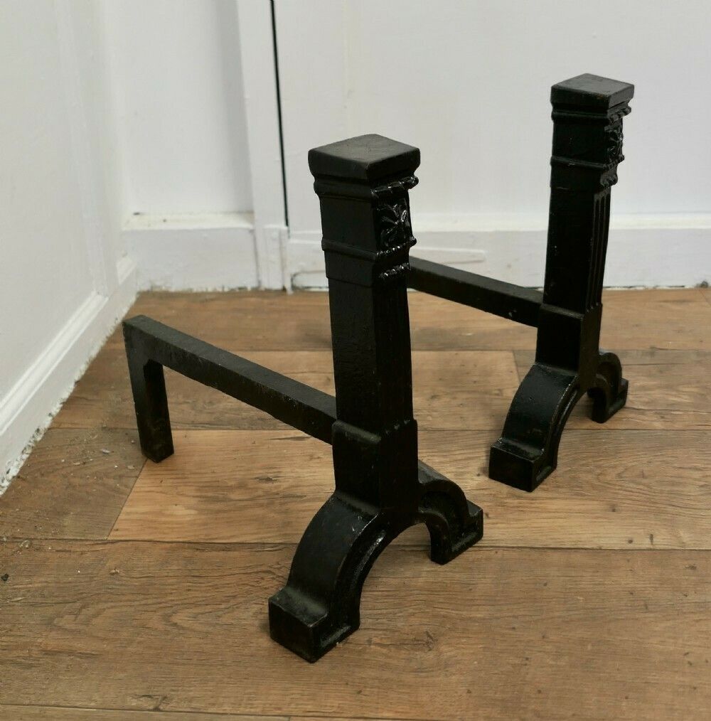 A Very Heavy Pair Of 19th Century Iron Andirons Or Fire Dogs photo 510.0