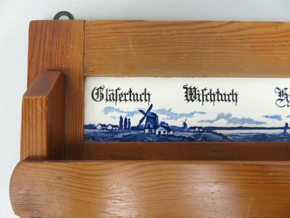 Furniture Art Nouveau Towel Board In Ceramic And Wood, 1890s photo