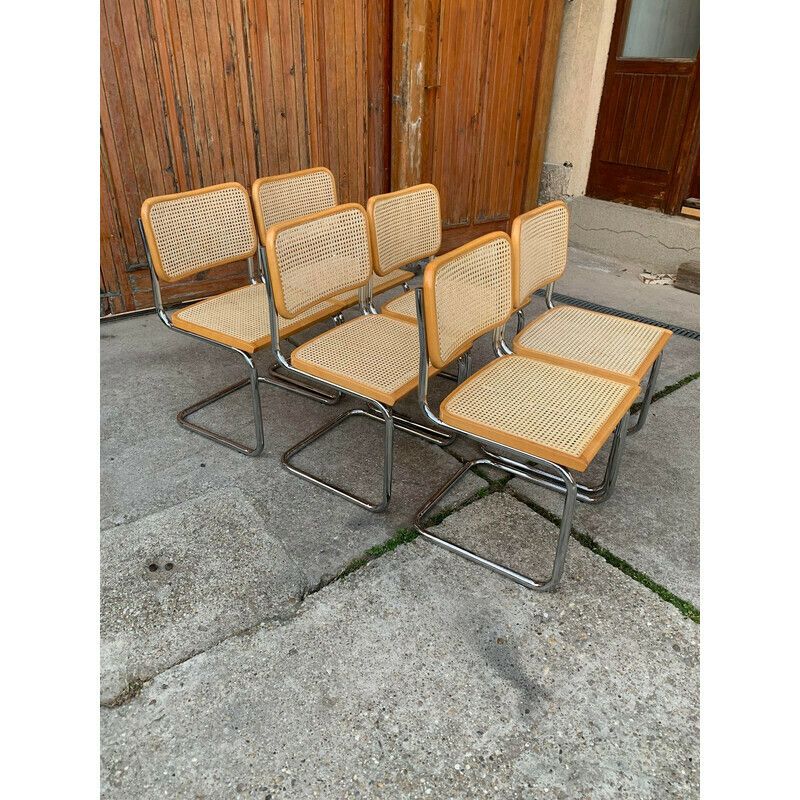 Set Of 6 Vintage B32 Cesca Chairs By Marcel Breuer, Italy 1970 photo furniture