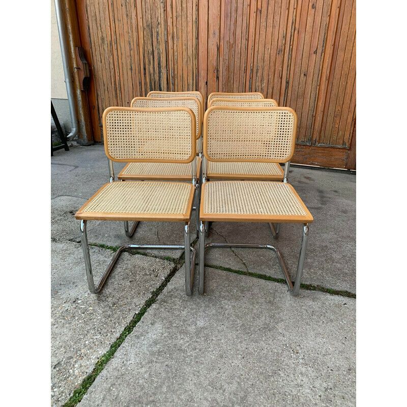 Set Of 6 Vintage B32 Cesca Chairs By Marcel Breuer, Italy 1970 photo vinterior