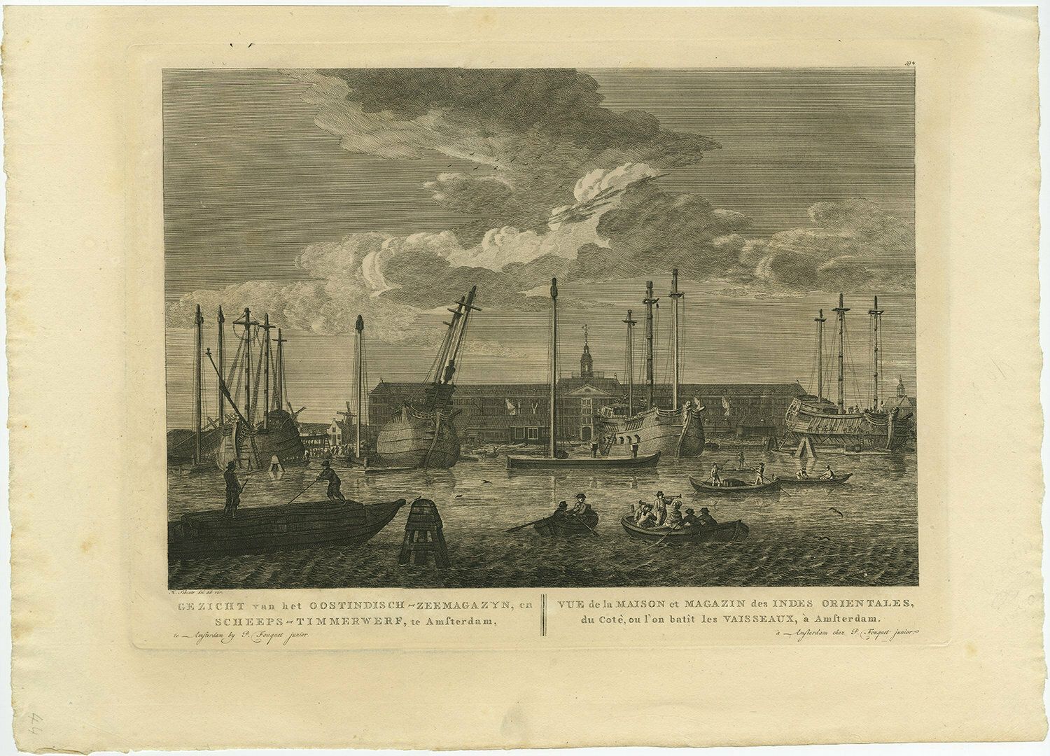 Antique Print Of The 'Oostindisch Zeemagazijn' In Amsterdam, The Netherlands