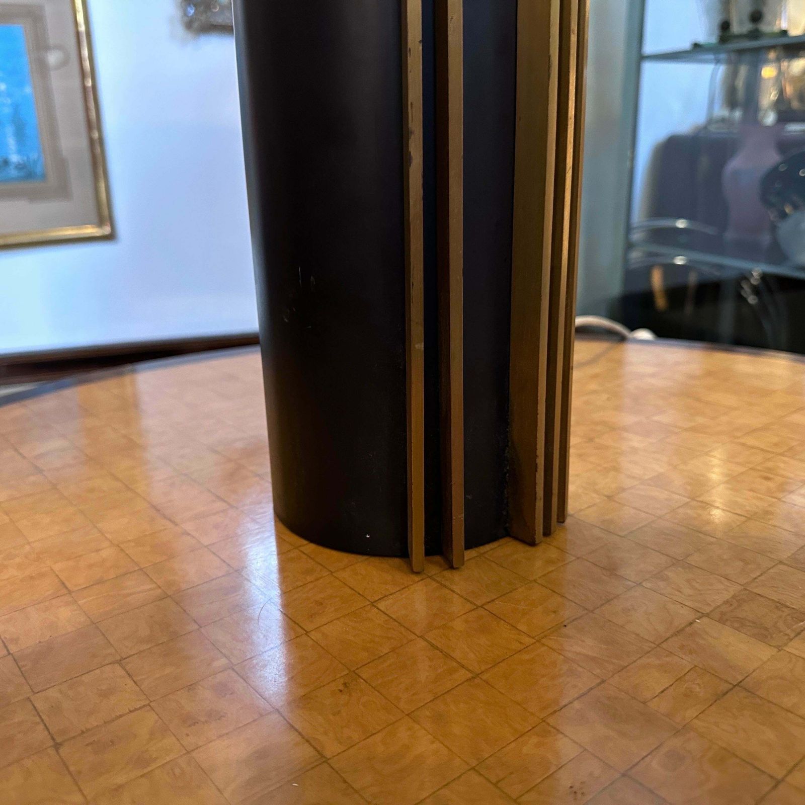 1970s Mid Century Modern Metal And Brass Italian Table Lamp By Gaetano Sciolari photo vintage