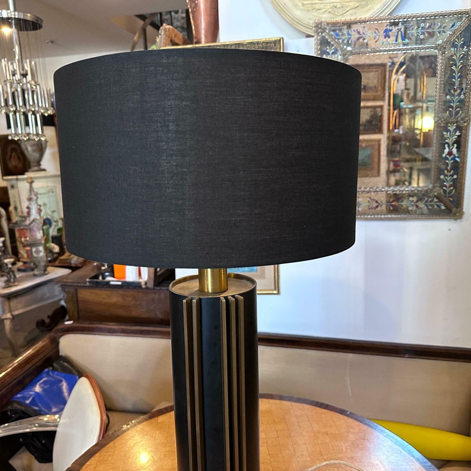 photo vinterior 1970s Mid Century Modern Metal And Brass Italian Table Lamp By Gaetano Sciolari
