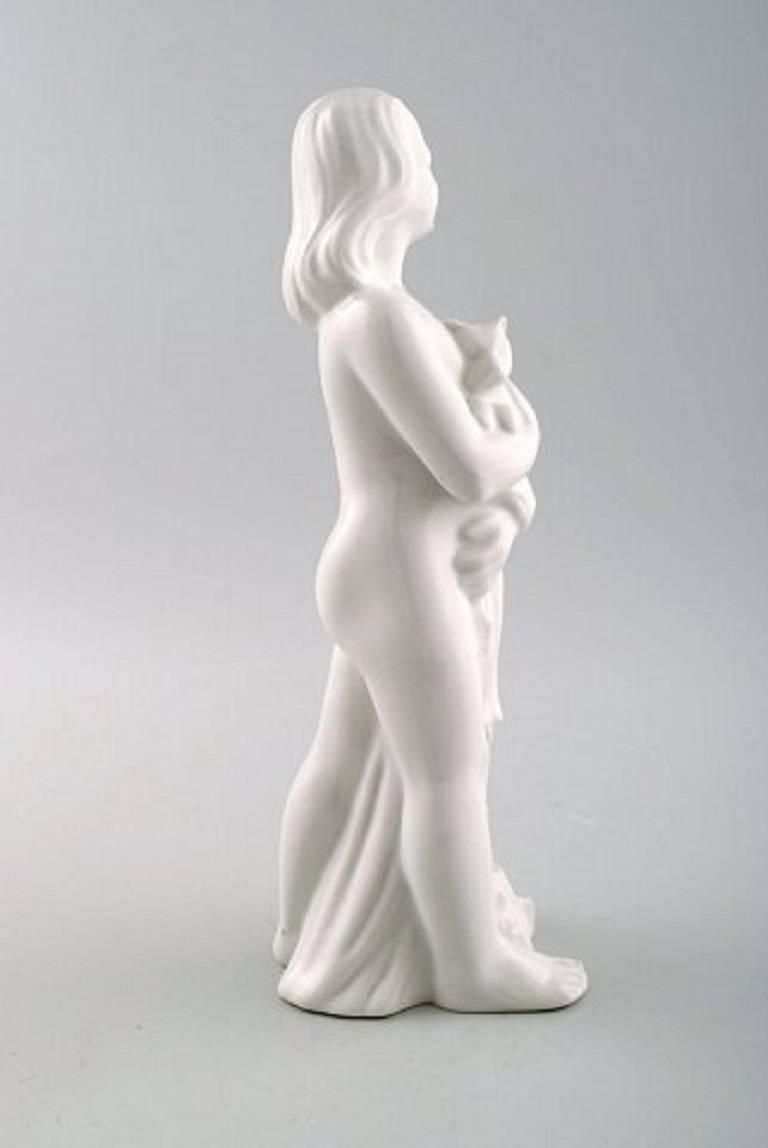 Harold Salomon For Rorstrand, White Glazed Figure Of A Girl With Cat photo 1665.0