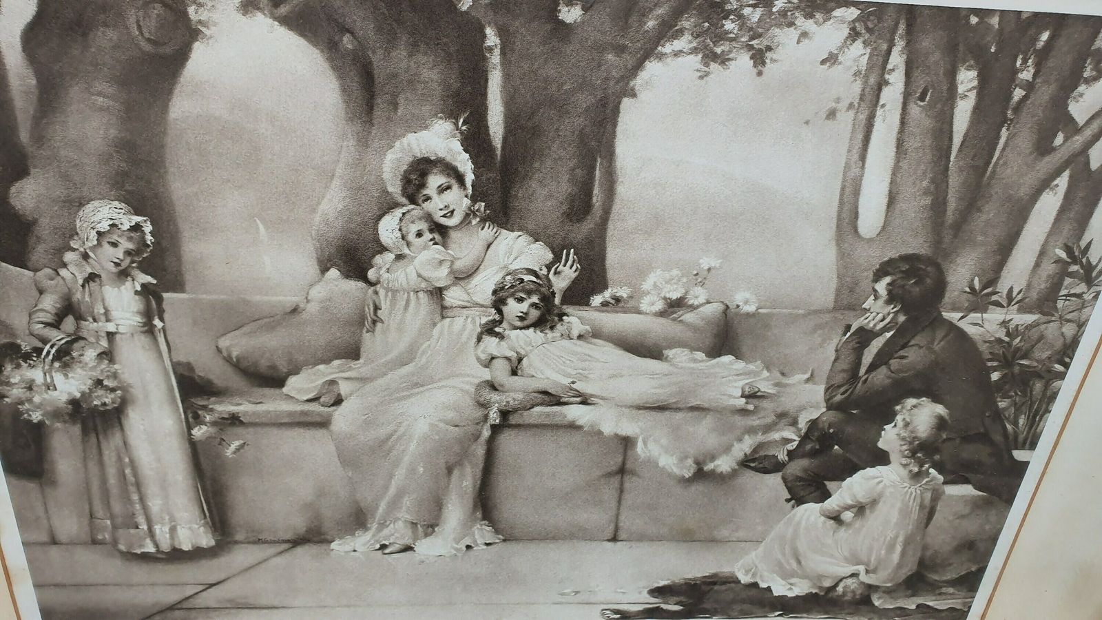 Large 'And Lived Happily Ever After' Antique Maude Goodman Victorian Black & White Pre Raphaelite Art Print Framed photo buy