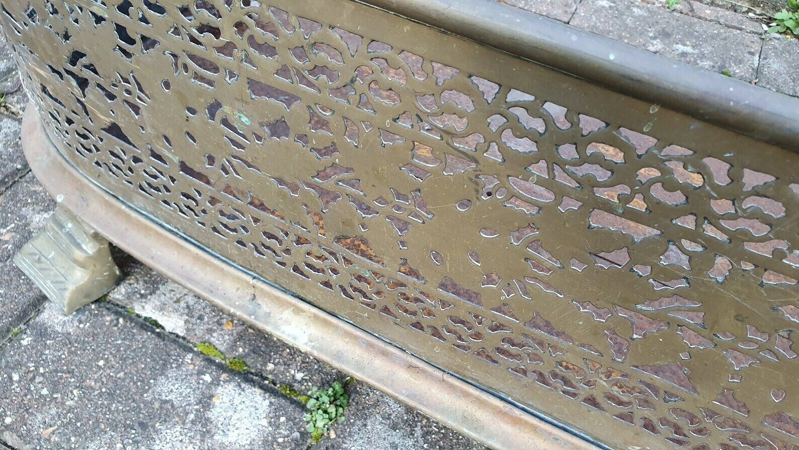 Large Imposing Pierced Brass Victorian Fender Fire Guard Vintage Fireplace photo 195.0