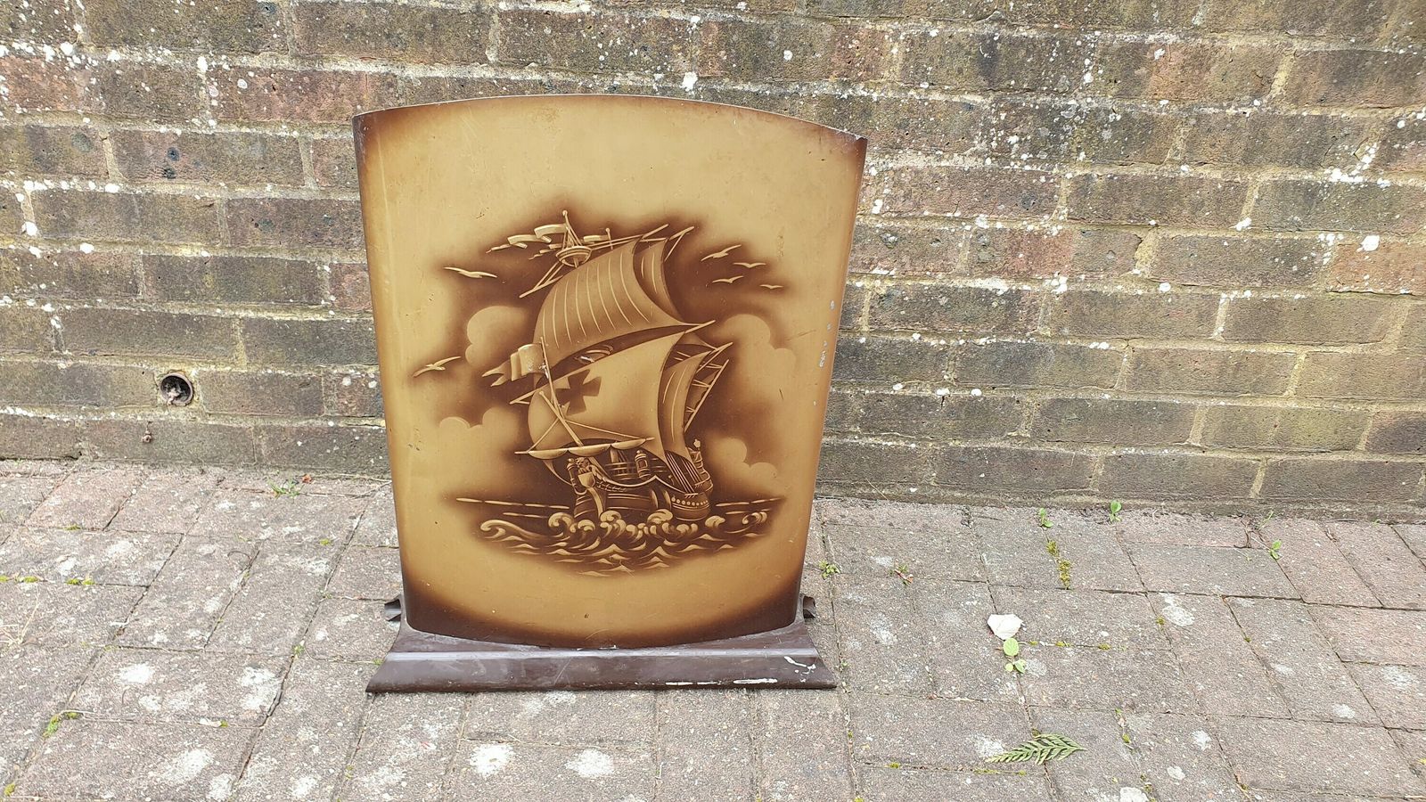 Classic Metal Retro Galleon Fire Screen. Worcester Ware 1930 50.