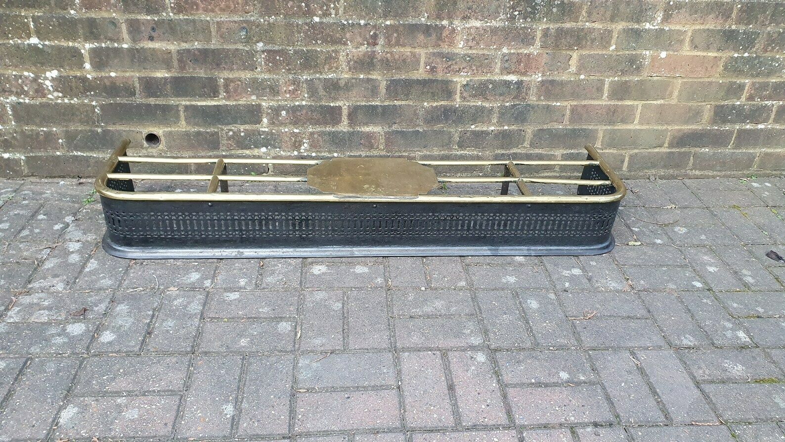 Large Victorian Brass And Iron Fender Fire Curb Fireplace