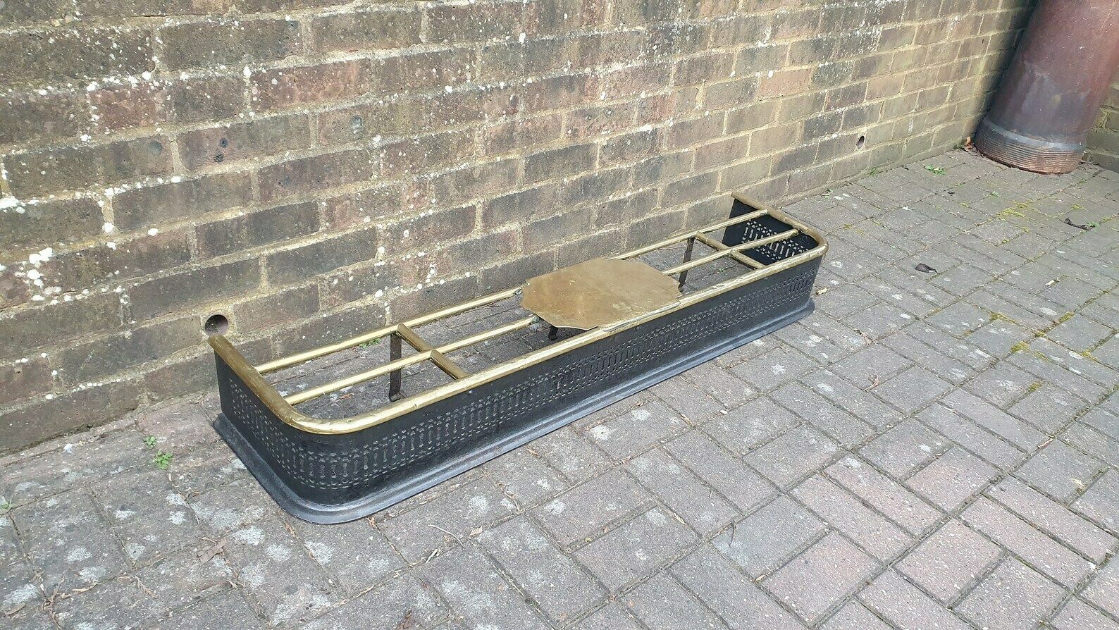 Large Victorian Brass And Iron Fender Fire Curb Fireplace photo for sale