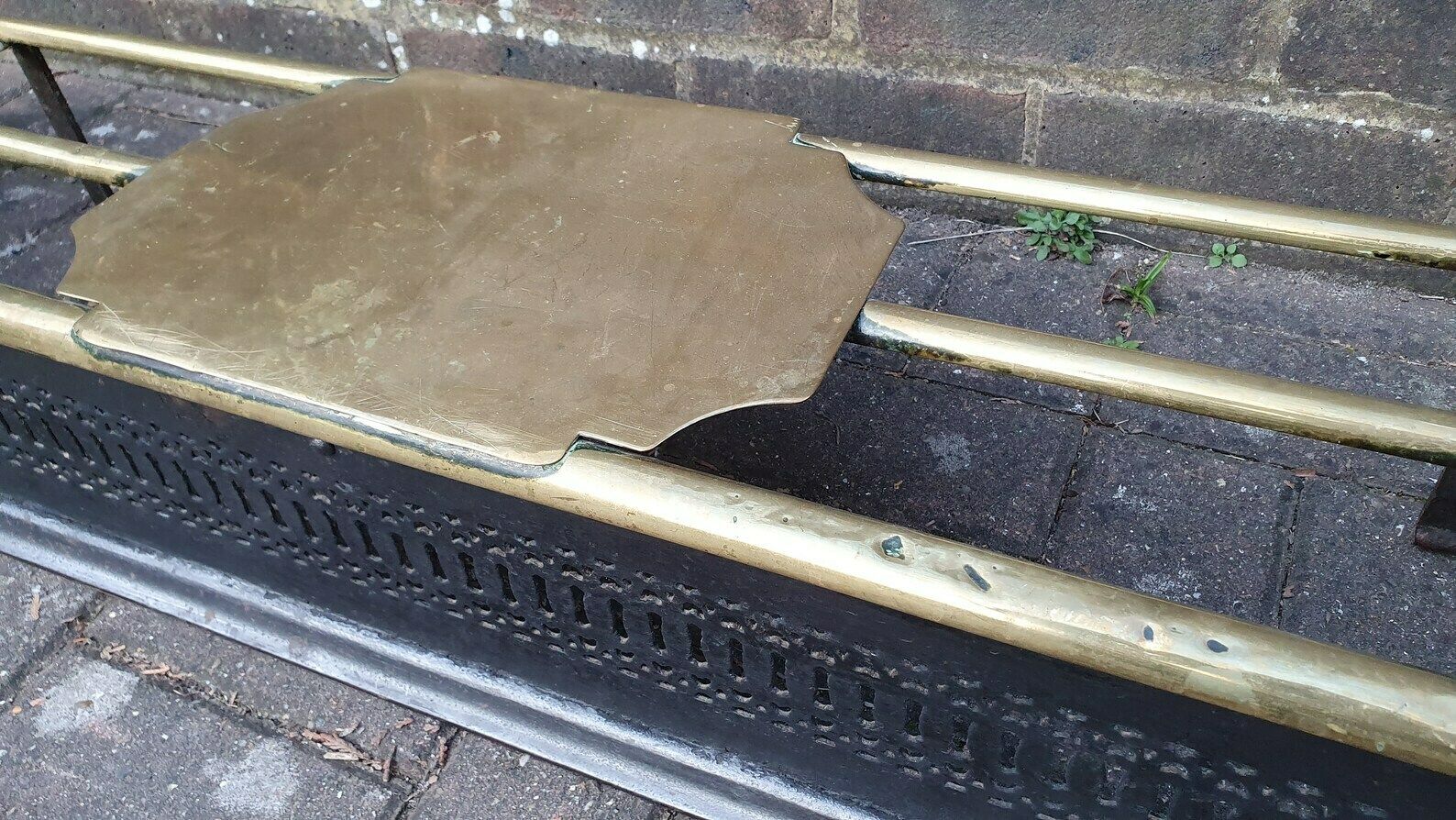 Large Victorian Brass And Iron Fender Fire Curb Fireplace photo buy