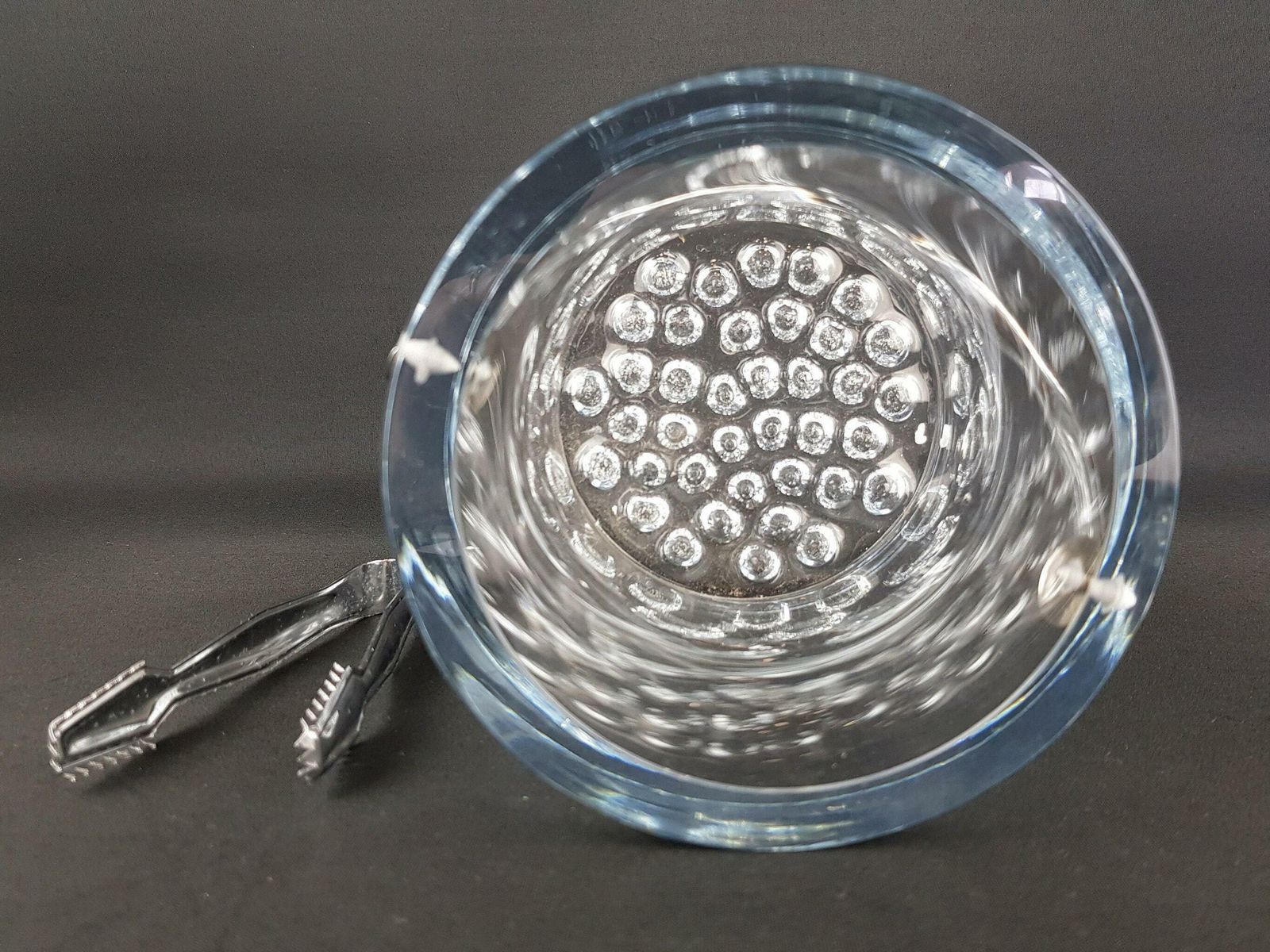 Vintage Clear Strombergshyttan Swedish Crystal Glass Ice Bucket With Bubble Decor By Gerda Stromberg G32 Scandinavia 1967 photo Home Decor
