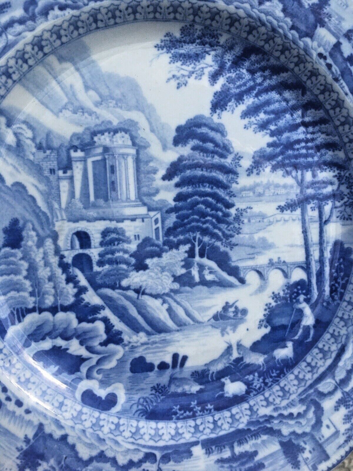 Home Decor Antique C1820 John And Richard Riley Claude Lorrain Blue And White Cabinet Plate photo