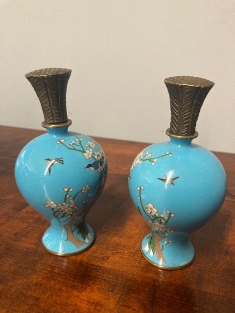 Pair Of 19th Century Cloisonne Perfume Vases Antique China Rarity photo 291.2