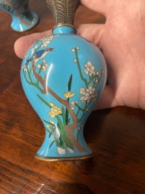 Pair Of 19th Century Cloisonne Perfume Vases Antique China Rarity photo vinterior