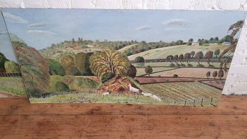 6 Large Countryside Original Oil Paintings Still Life On Boards. Each 4 X 2 Ft photo furniture