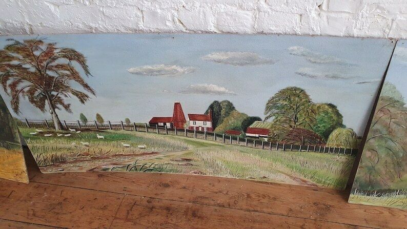6 Large Countryside Original Oil Paintings Still Life On Boards. Each 4 X 2 Ft photo for sale